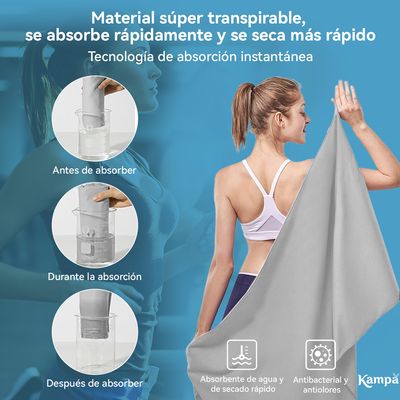 Imagen 2 del producto Toalla Microfibra 3pcs Secado Rápido Baño Viaje Deporte Gris