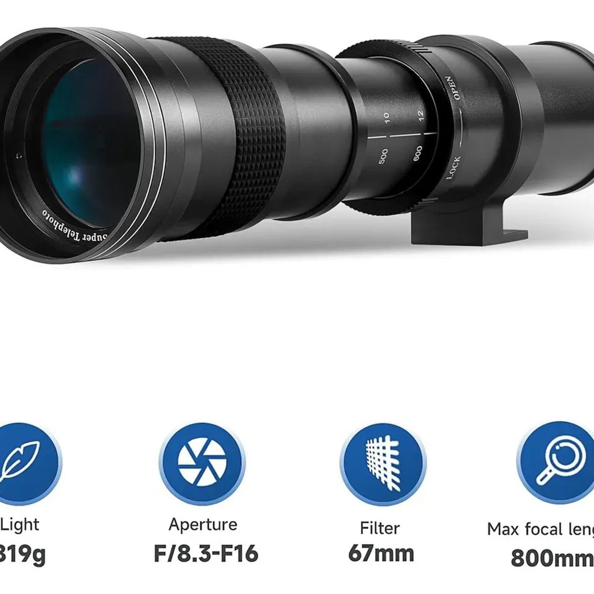 KUANGYE - Súper Teleobjetivo Zoom Cámaras Réflex Para Canon 420-800 Mm