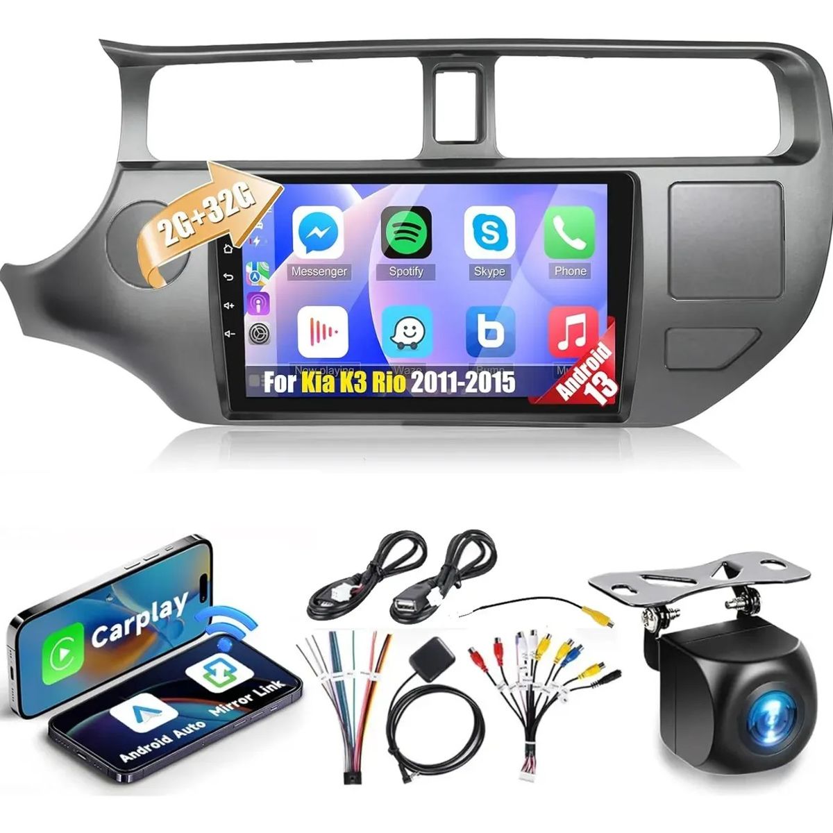 KUANGYE - Radio Carplay Android+bisel Para Kia Rio 3 4 5+cámara+arnés