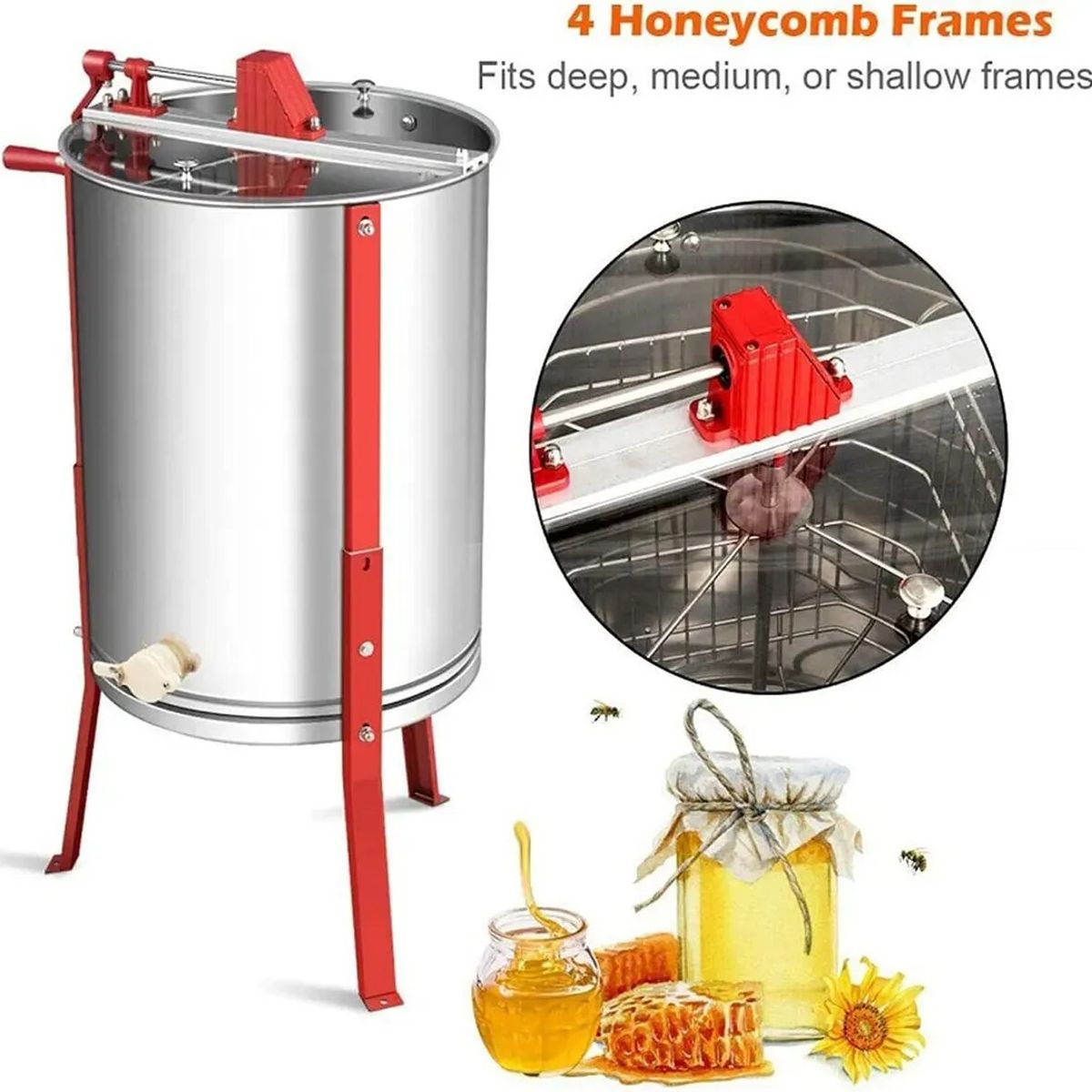 KUANGYE - 4 Marcos Extractor De Centrifuga Miel Manual Acero Inoxidable