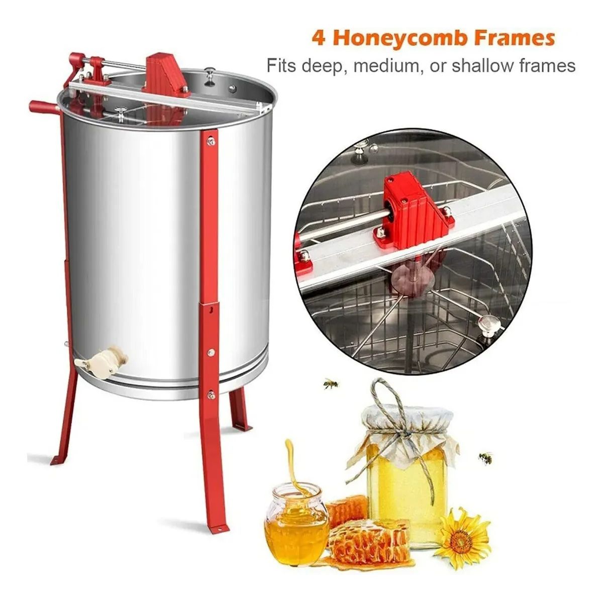 KUANGYE - 4 Marcos Extractor De Centrifuga Miel Manual Acero Inoxidable
