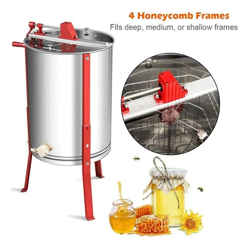 KUANGYE - 4 Marcos Extractor De Centrifuga Miel Manual Acero Inoxidable