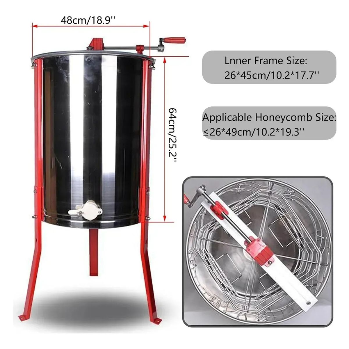 KUANGYE - 4 Marcos Extractor De Centrifuga Miel Manual Acero Inoxidable