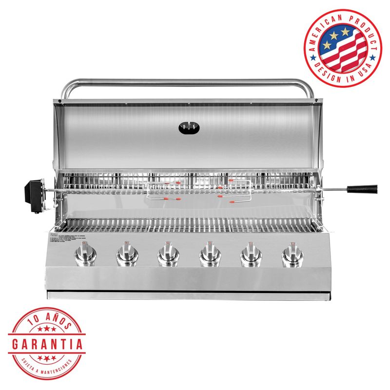 KING GRILL - Parrilla A gas Empotrada 6 Quemadores + Spiedo con Motor