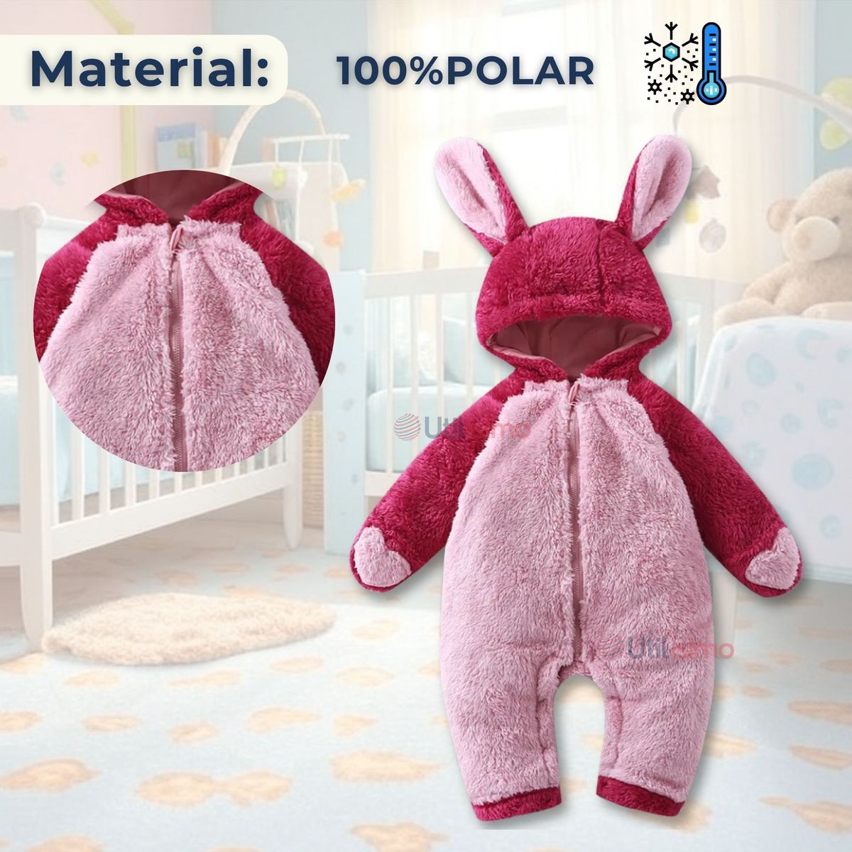 JUMP KIDS - Enterito Con Capucha Polar Bebé Conejito Rosado