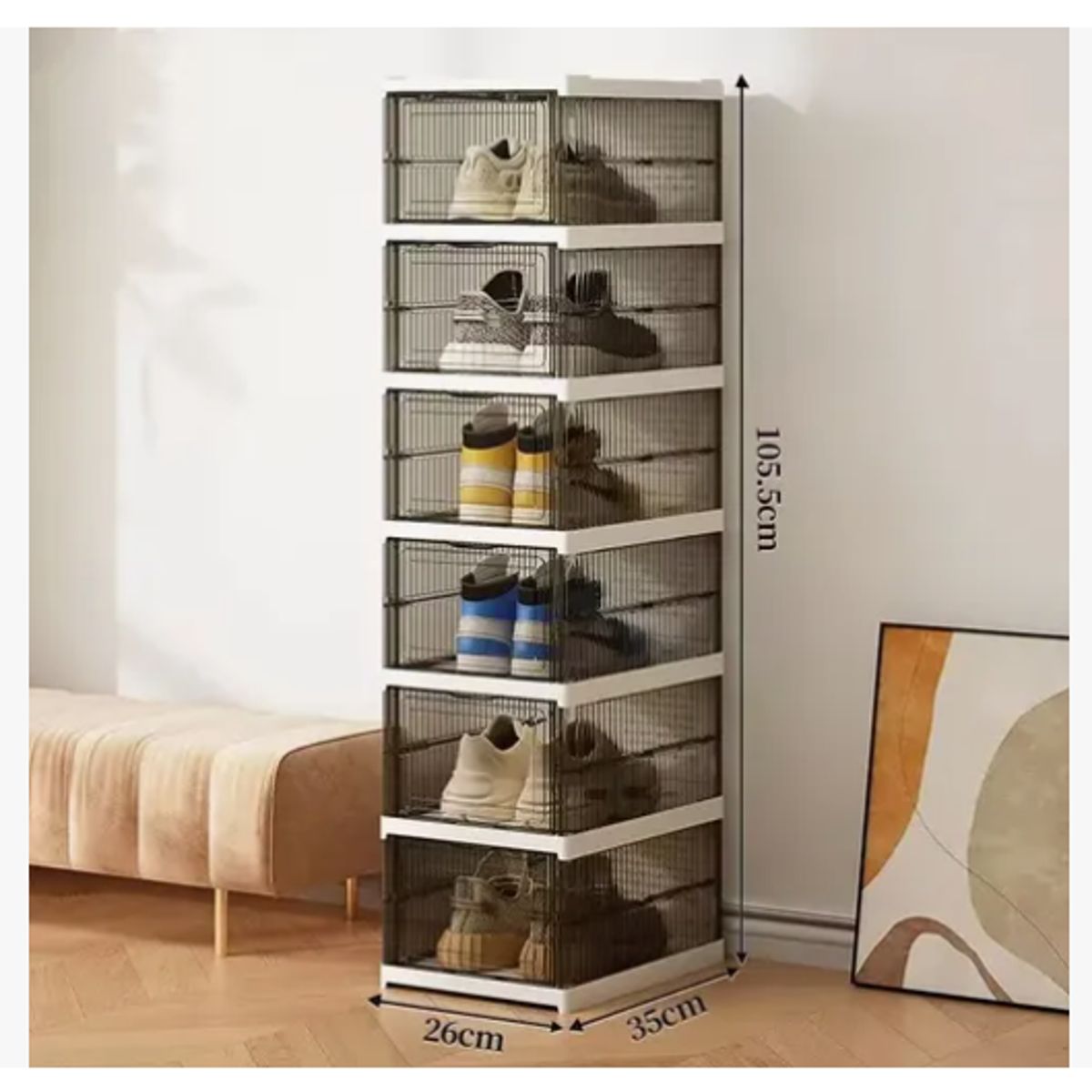 GENERICO - Zapatera Plegable 6 Niveles Una Pieza Firme Cajas De Zapatos GRIS