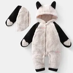 JUMP KIDS - Enterito Con Capucha Polar Bebé Panda Blanco y Negro