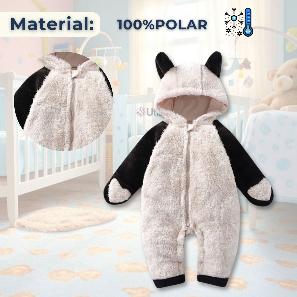 JUMP KIDS - Enterito Con Capucha Polar Bebé Panda Blanco y Negro