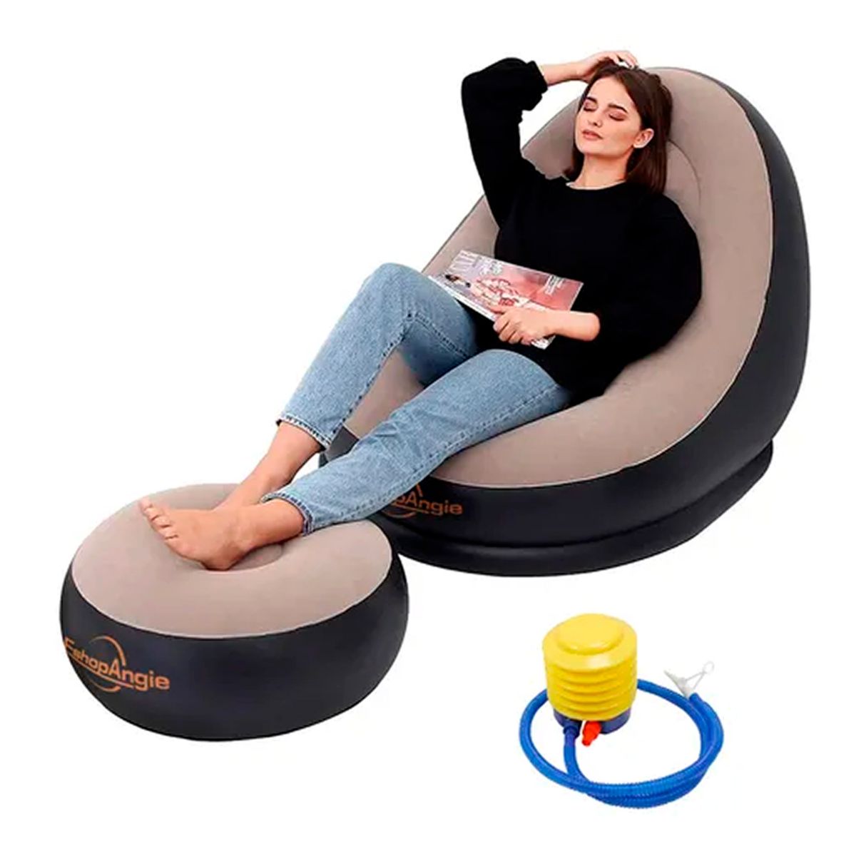 ESHOPANGIE - Sofá Tumbona Silla Inflable Reposa Pies Puff + Inflador