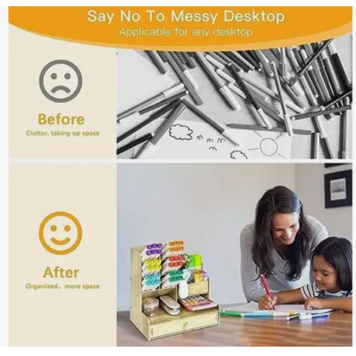 GENERICO - Organizador Escritorio Madera Portalápices Oficina Escuela