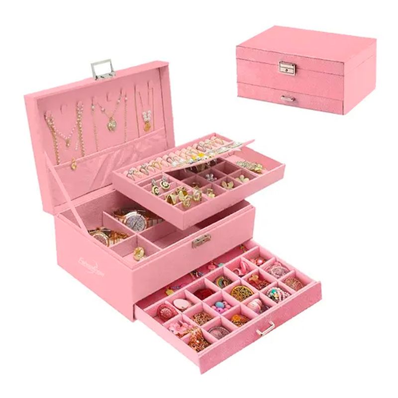 ESHOPANGIE - Joyero Organizador De Joyas 2 Niveles Con Cajon Y Llave