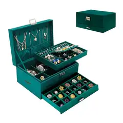 ESHOPANGIE - Joyero Organizador De Joyas 2 Niveles Con Cajon Y Llave