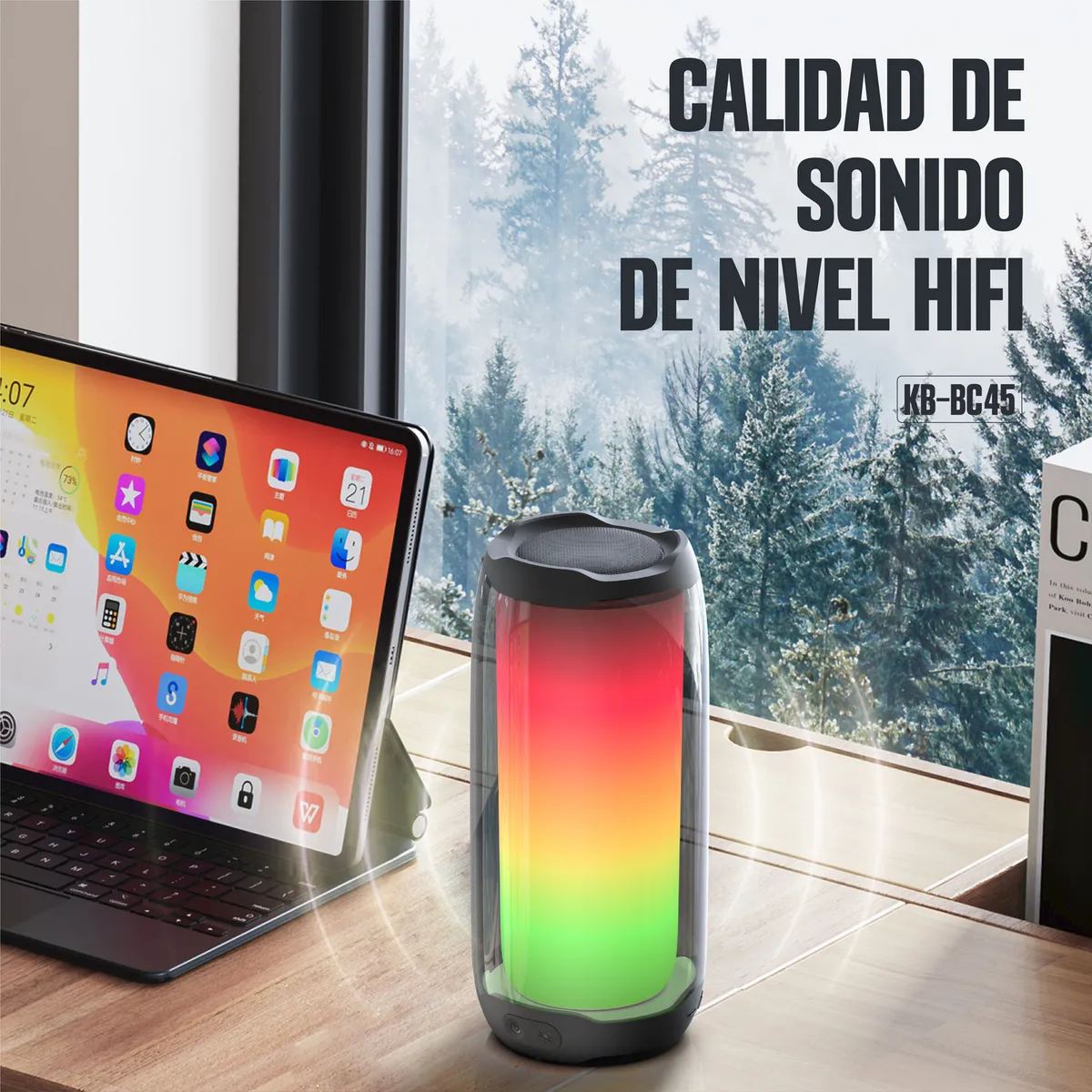 KBOD - Parlante Bluetooth Tws Pulse Pro Kbod Kb-bc45 Sonido 360 10h Blanco y Negro