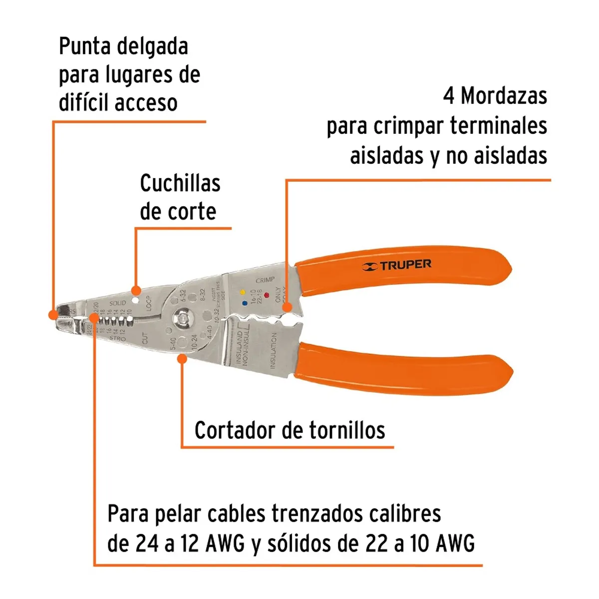 TRUPER - ALICATE PELA CABLE 8 PULG CON CRIMPEADORA PE-CA-8 TRUPER.