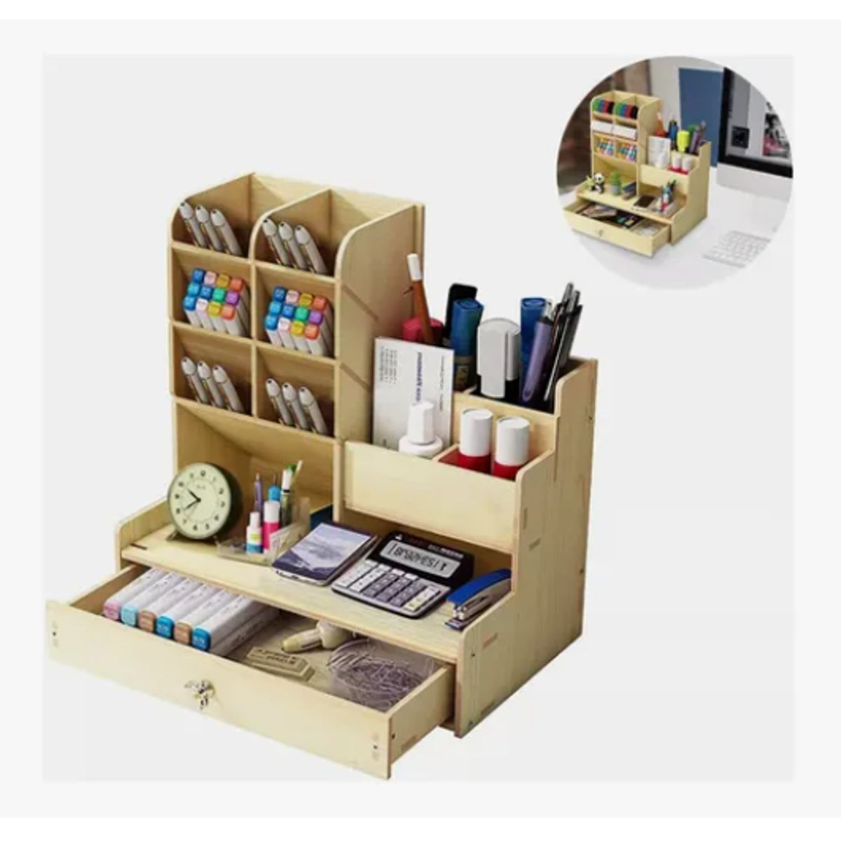 GENERICO - Organizador Escritorio Madera Portalápices Oficina Escuela