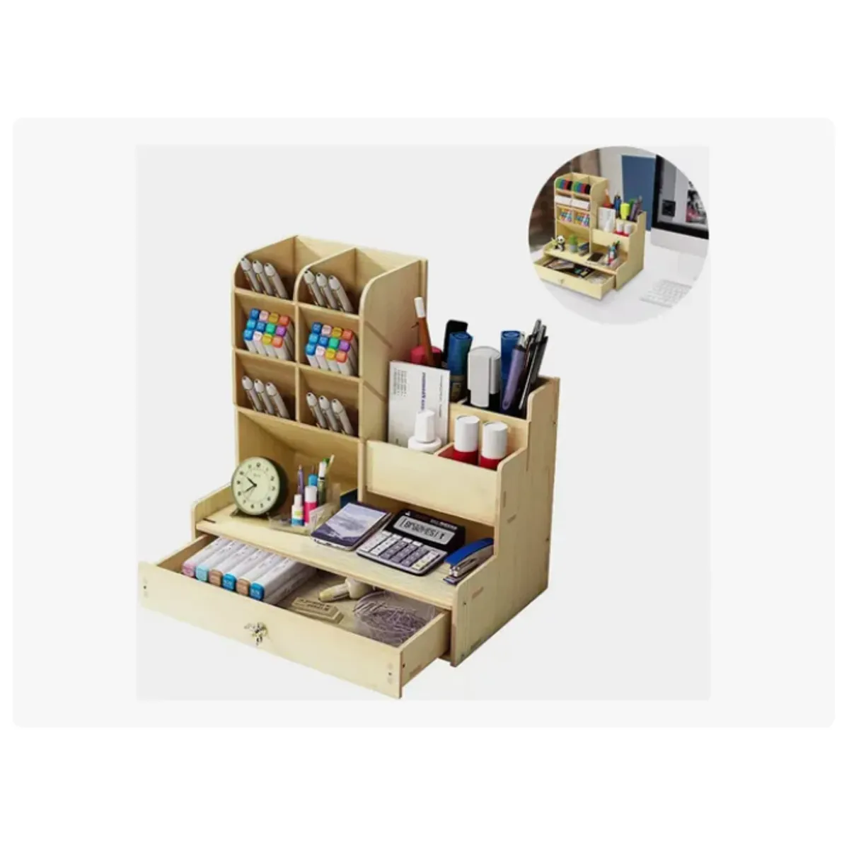 GENERICO - Organizador Escritorio Madera Portalápices Oficina Escuela