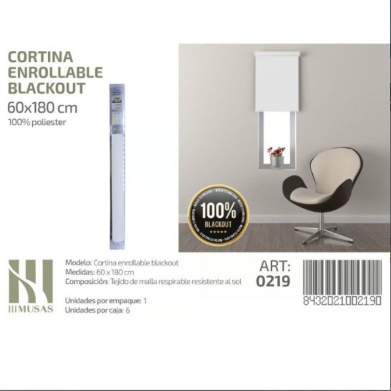 ANGELES DEL HOGAR - Cortina Roller Blackout 60 cm x 180 cm Blanco 0219