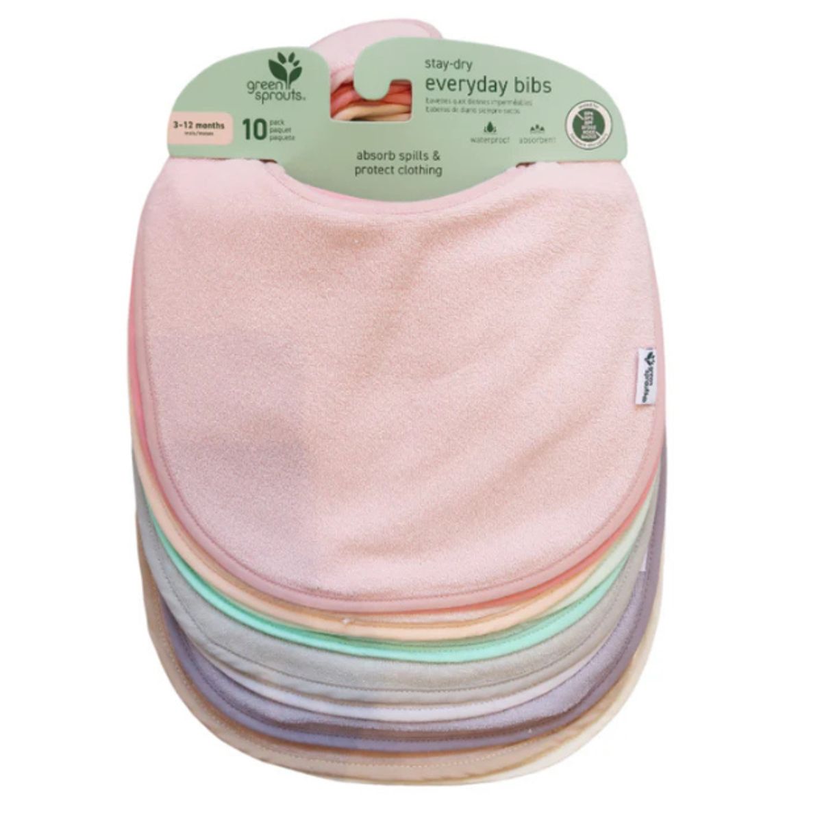 GREEN SPROUTS - Pack 10 Baberos Impermeable Mix Rosa Pastel Green Sprouts