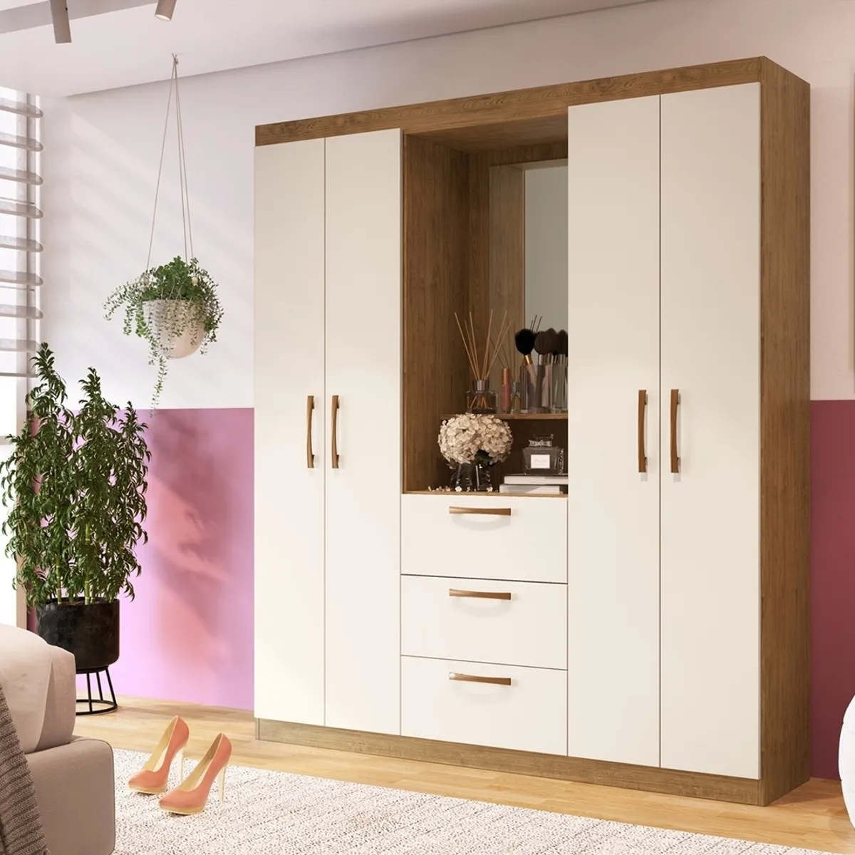 ALMORE - Closet Uruguay 4 Ptas 3 Caj Nogueira/Off White