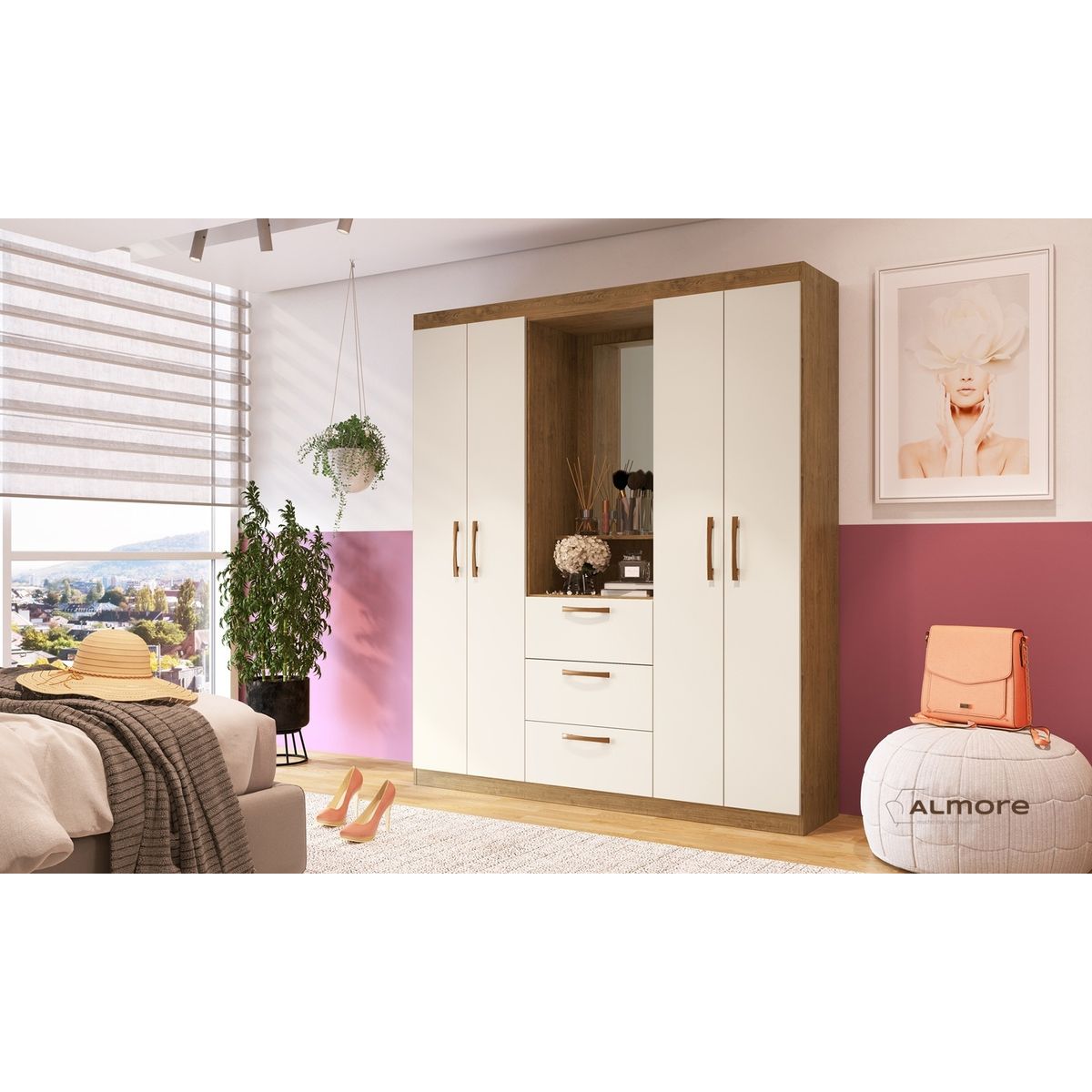 ALMORE - Closet Uruguay 4 Ptas 3 Caj Nogueira/Off White