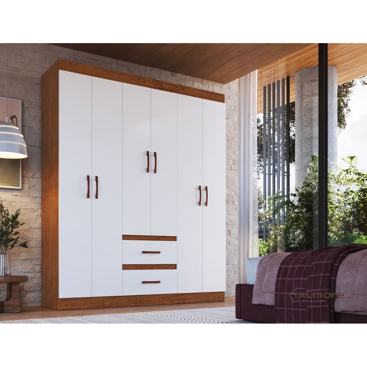 ALMORE - Closet Mexico 6 Puertas 2 Cajones Nogueira/Off White