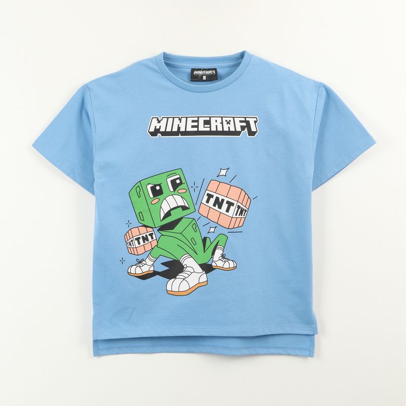 MINECRAFT - Polera Manga Corta Niño Creeper Cartoons Azul Minecraft
