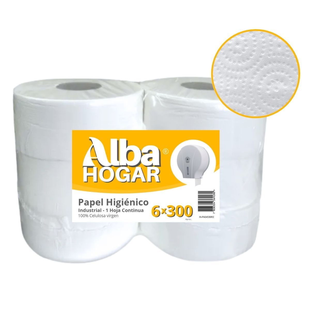 GENERICO - Papel Higiénico Industrial Alba Hogar 1 Hoja 6 Rollos x 300 Aprox.