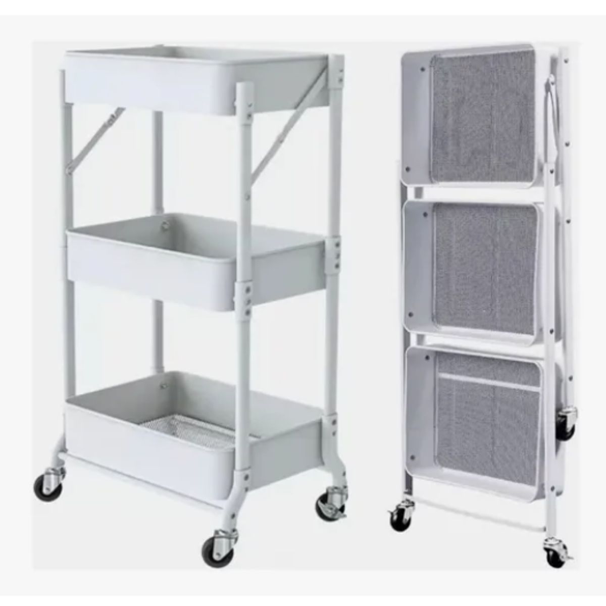 GENERICO - Organizador Carro Plegable Multiuso De 3 Niveles Con Ruedas Blanco