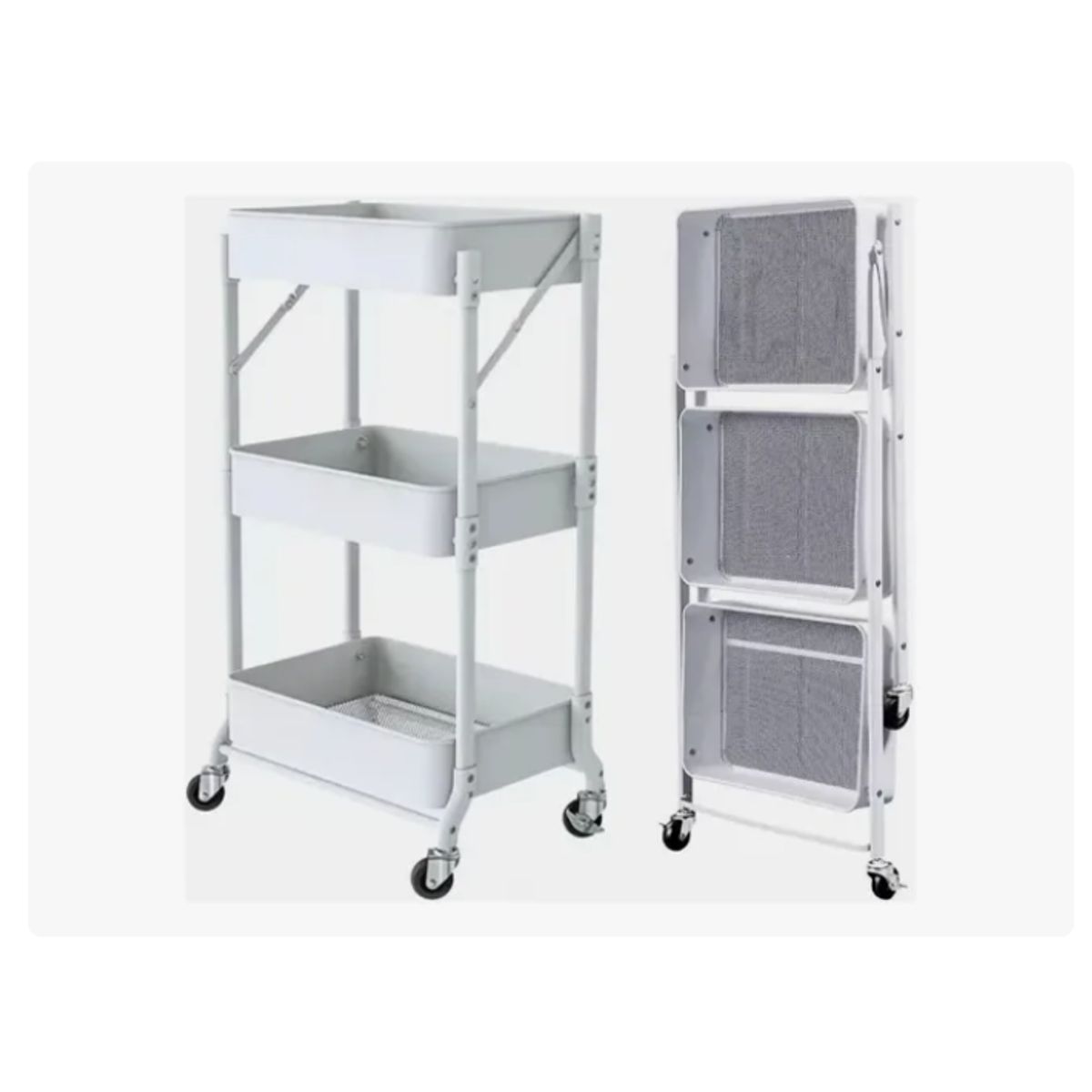 GENERICO - Organizador Carro Plegable Multiuso De 3 Niveles Con Ruedas Blanco