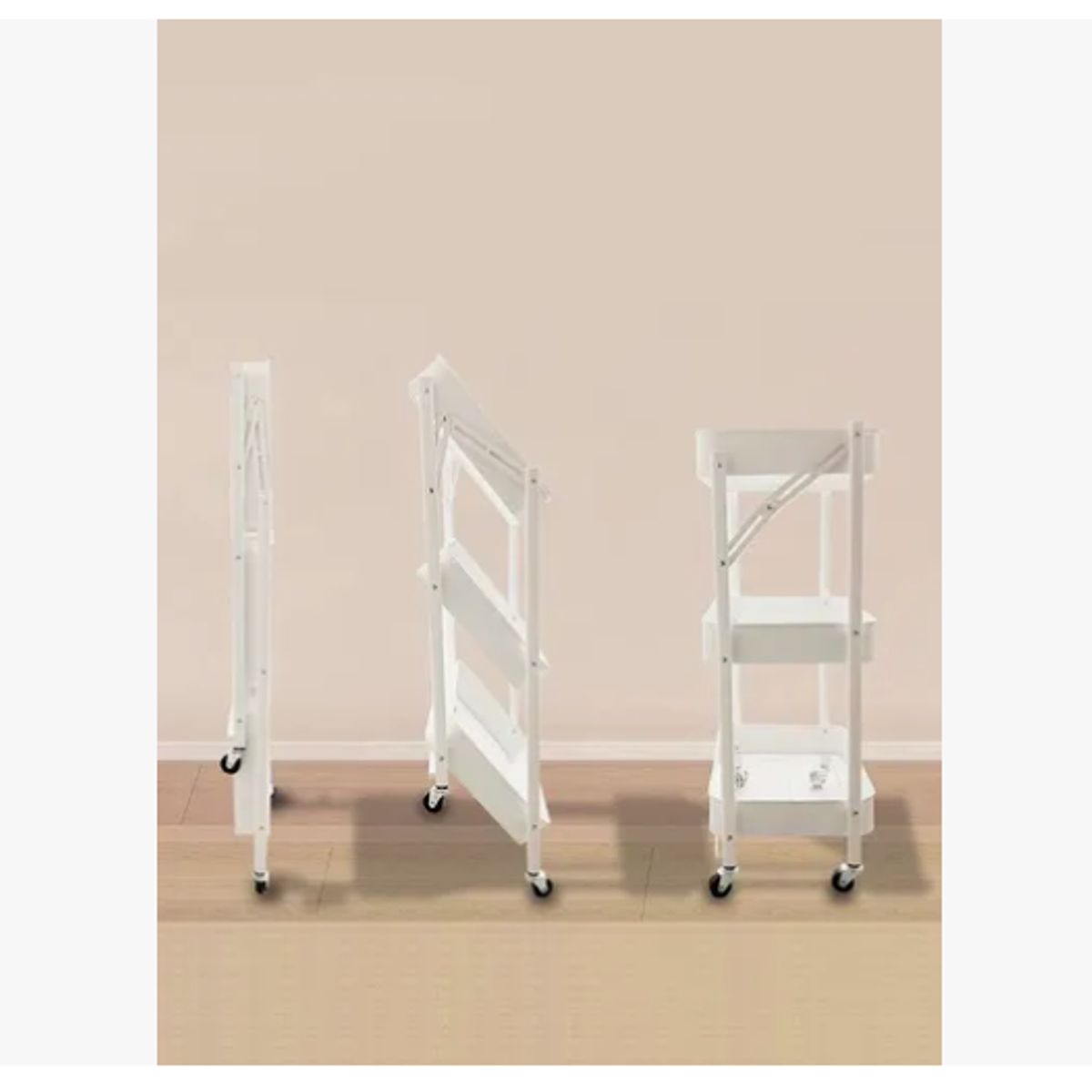 GENERICO - Organizador Carro Plegable Multiuso De 3 Niveles Con Ruedas Blanco