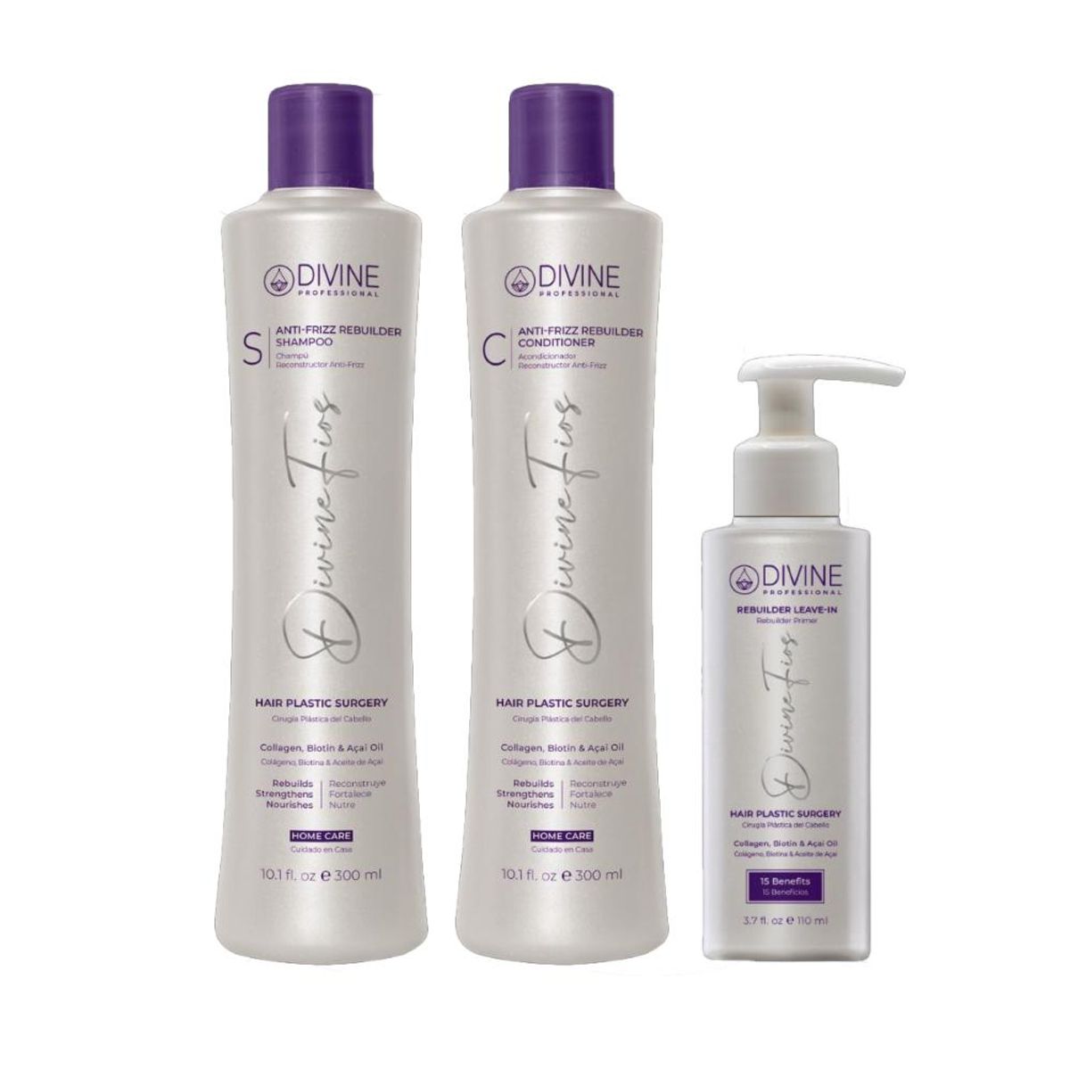 DIVINE PROFESSIONAL - Kit HC Shampoo + Acondicionador+LeaveIn Divine Professional