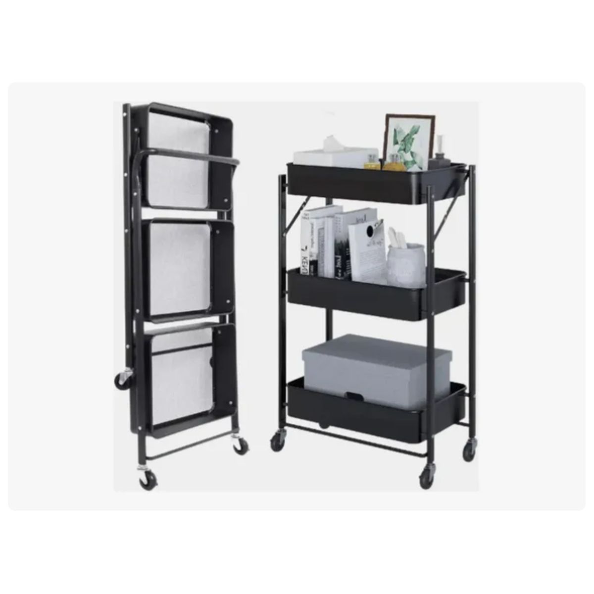 GENERICO - Organizador Carro Plegable Multiuso De 3 Niveles Con Ruedas