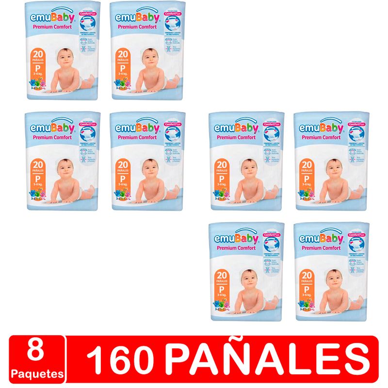 EMUBABY - Emubaby Premium Comfort  - Talla P (pequeño) 160 Pañales