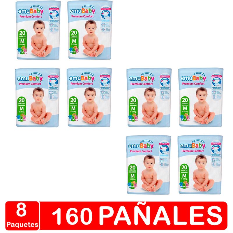 EMUBABY - Emubaby Premium Comfort  - Talla M (mediano) 160 Pañales