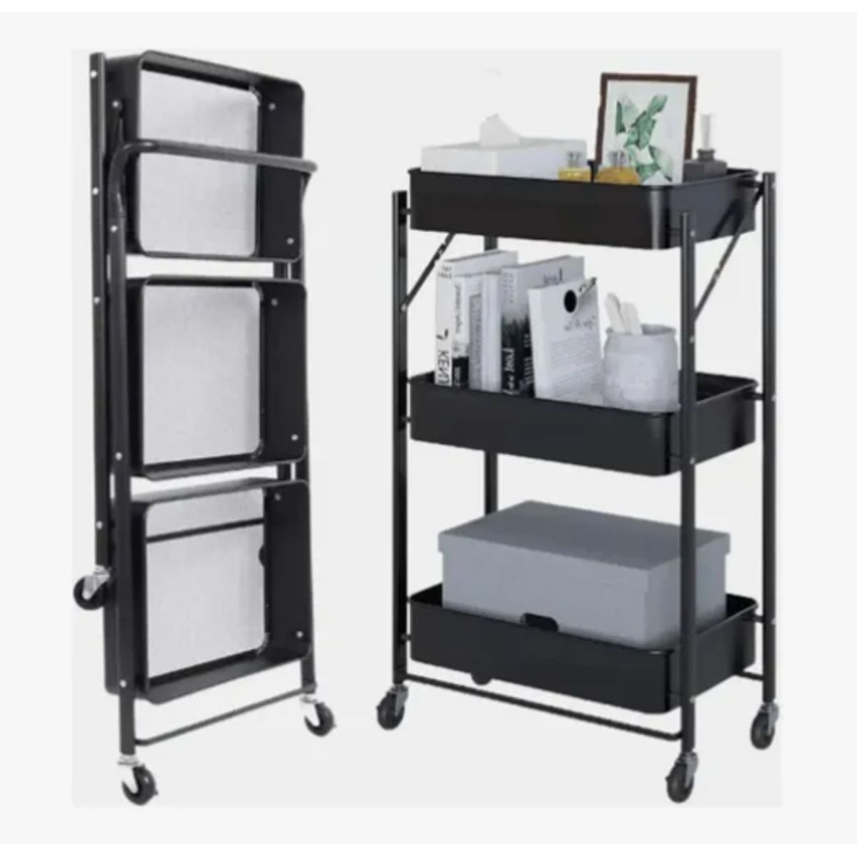 GENERICO - Organizador Carro Plegable Multiuso De 3 Niveles Con Ruedas