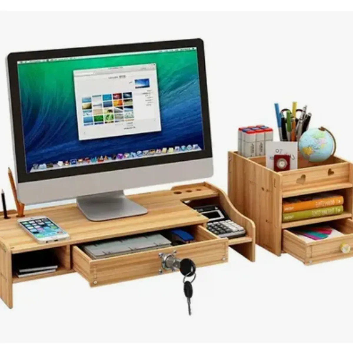 GENERICO - Elevador Base Soporte Monitor + Organizador De Escritorio