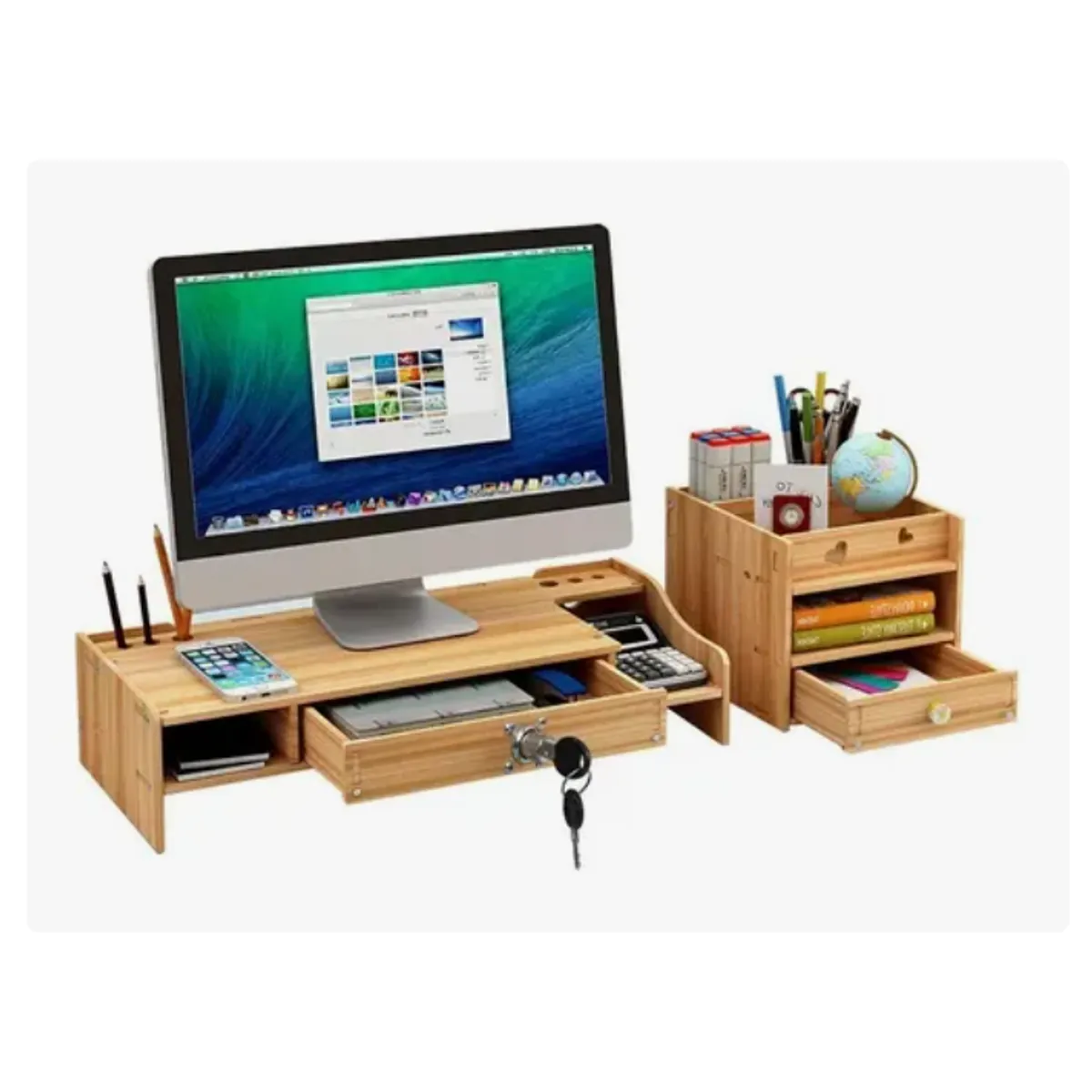 GENERICO - Elevador Base Soporte Monitor + Organizador De Escritorio