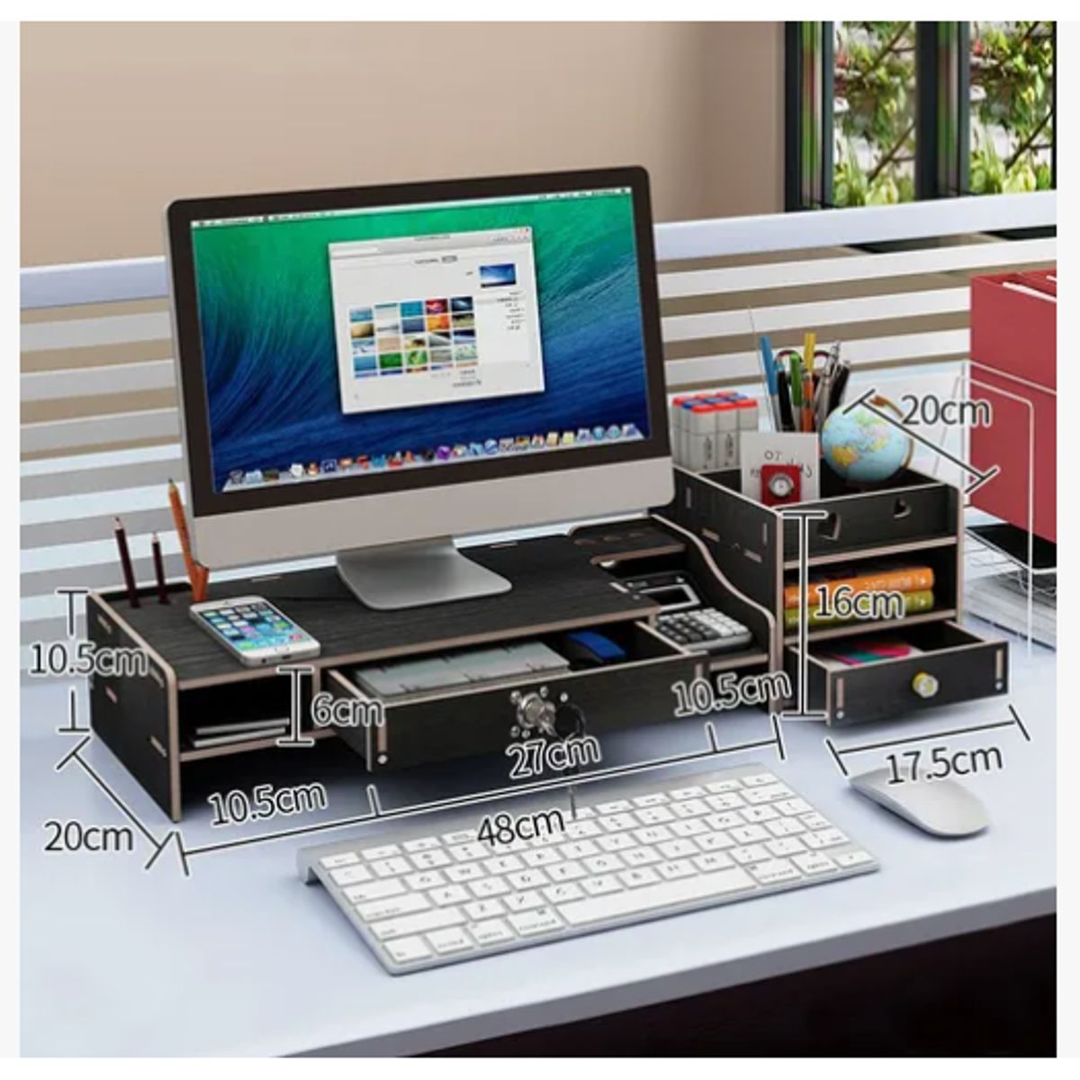 GENERICO - Elevador Base Soporte Monitor + Organizador De Escritorio