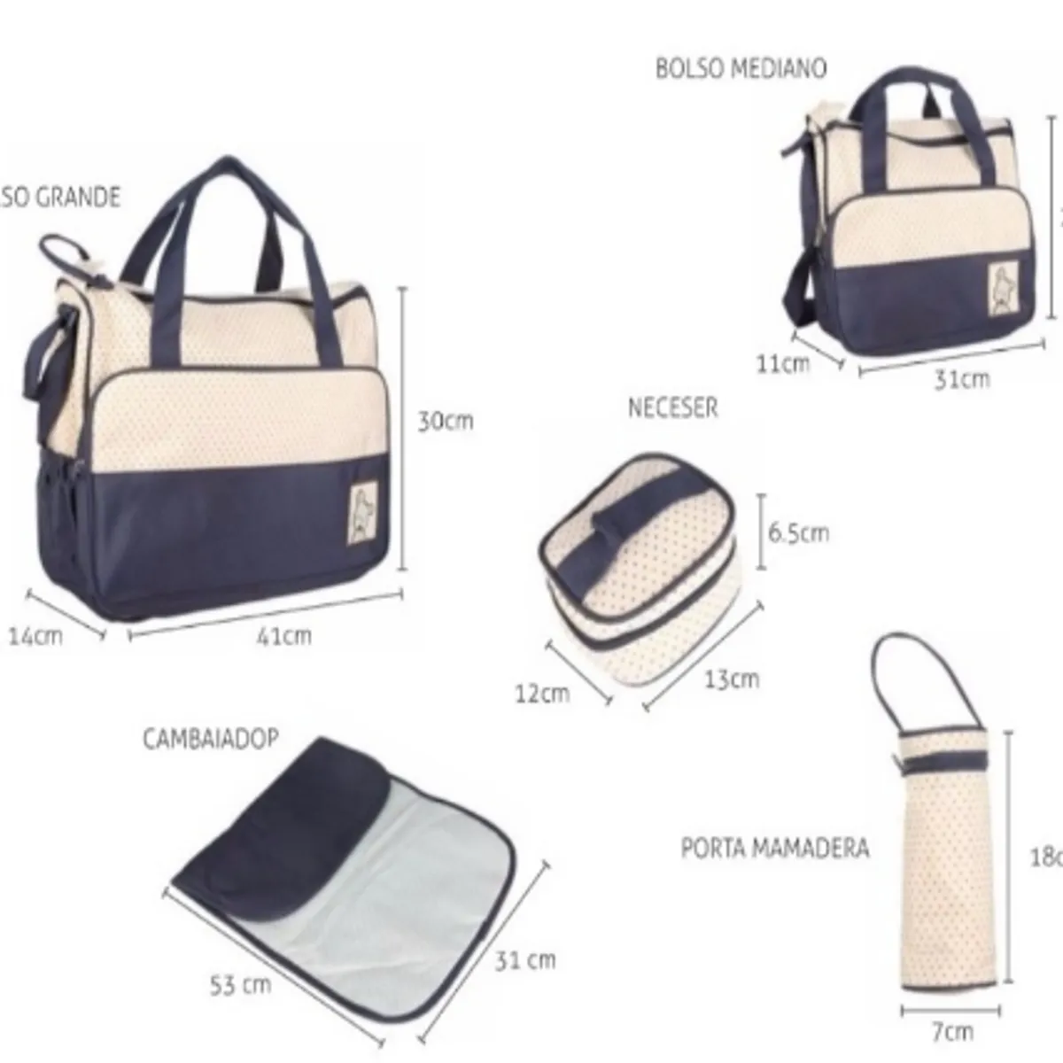 GENERICO - Bolso Maternal 5 Piezas Diseño Azul