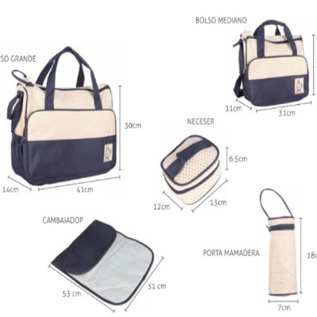 GENERICO - Bolso Maternal 5 Piezas Color Celeste