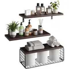 WAKESHOME - Estantes Flotantes de Pared Rack de Madera Almacenamiento y Decoración para el Hogar