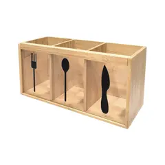 GENERICO - Porta Cubiertos Triple Madera Cuadrado 13x26cm.