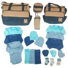 GENERICO - Pack Bolso 5 Piezas + Ajuar 18 Piezas 0/3 Meses Azul