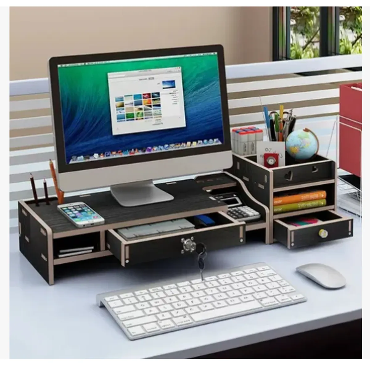 GENERICO - Elevador Base Soporte Monitor + Organizador De Escritorio