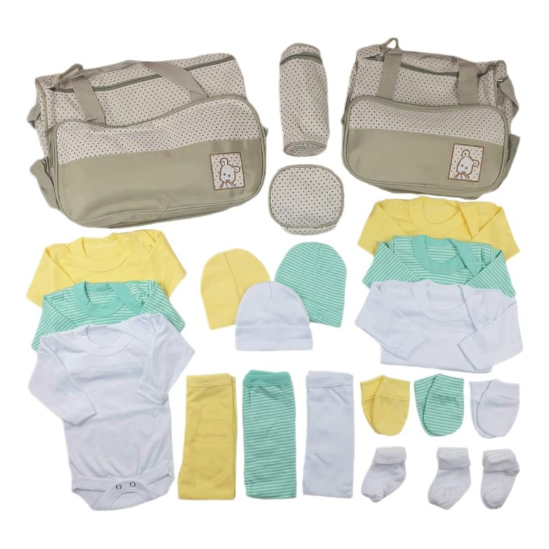 GENERICO - Pack Bolso 5 Piezas + Ajuar 18 Piezas 0/3 Meses Verde