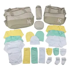 GENERICO - Pack Bolso 5 Piezas + Ajuar 18 Piezas 0/3 Meses Verde