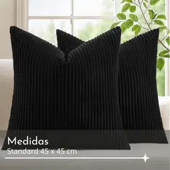 AZ AURAZEUS - Set De 2 Fundas De Cojines Cama Sillon Suave Negra 45 X 45 Aura Zeus