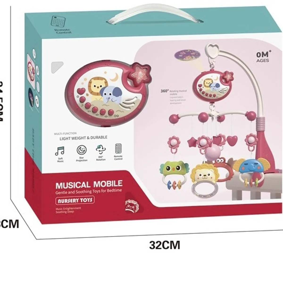 GENERICO - Móvil Musical Para Cuna Con Proyector, Luz Y Control Remoto Rosado