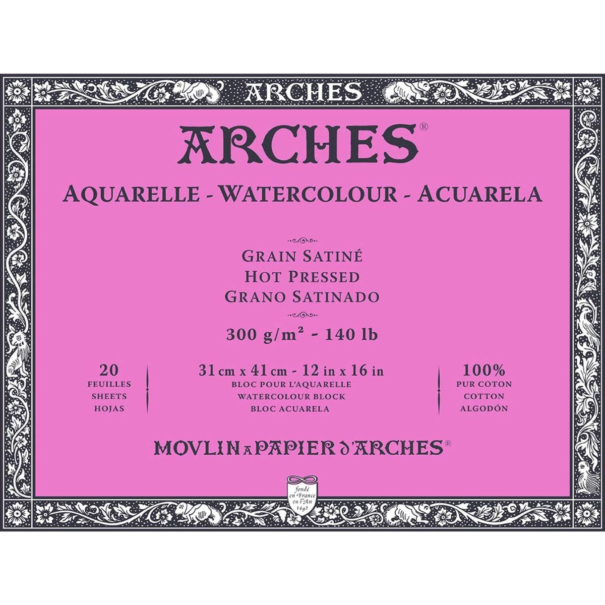 ARCHES - Block Acuarela Arches 300gr Grano Satinado 20 Hojas 31x41 cm