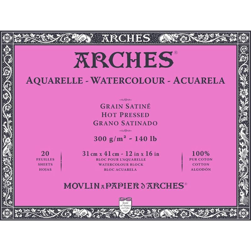ARCHES - Block Acuarela Arches 300gr Grano Satinado 20 Hojas 31x41 cm